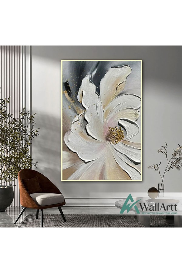White with Gold Flower II 3D Heavy Textured Partial Oil Painting